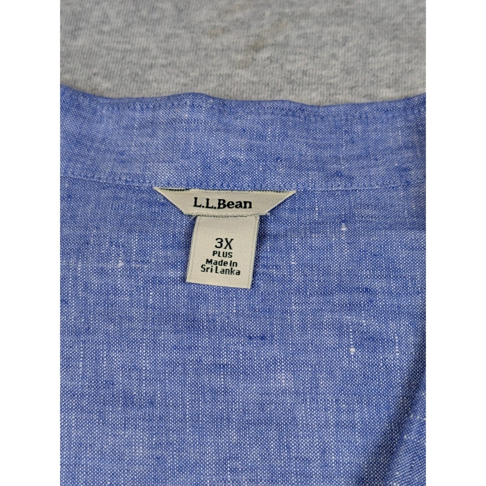 LL Bean Womens 3X Plus Blue 100% Linen Button Down Shirt Long Sleeve 301233 - Picture 4 of 6